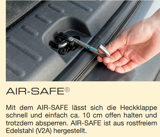 AIR-SAFE Heckklappen-Aufsteller für alle VW T6/T5 mit Zuziehhilfe 