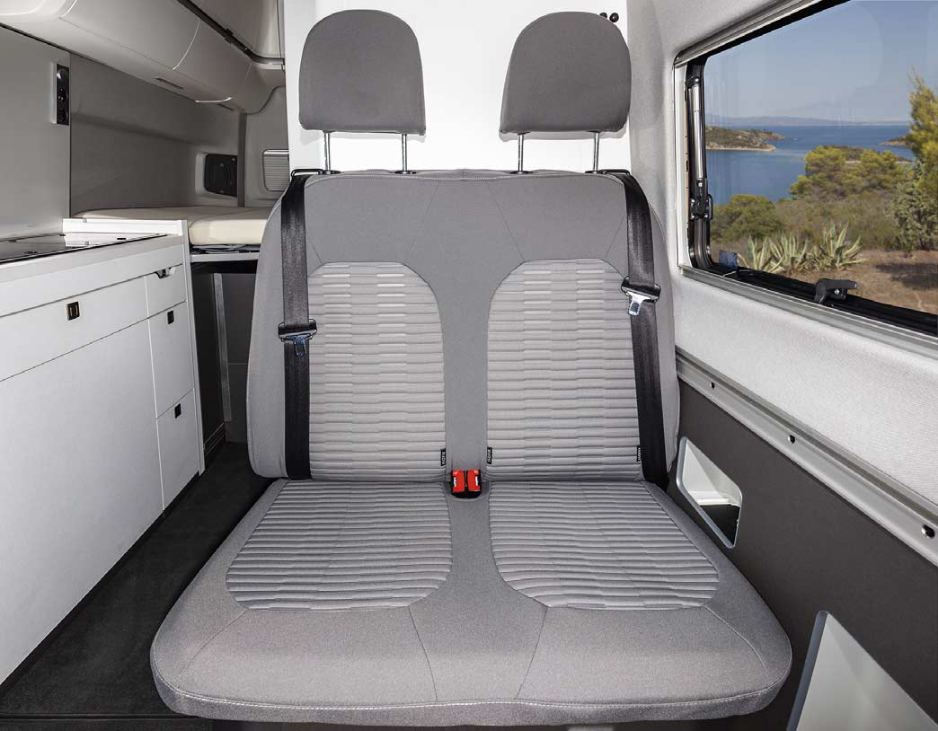 Sitzbezug vorn rechts Lehnen Bezug VW T5 Camper Campmobil 04-07 Stoff grau  blau