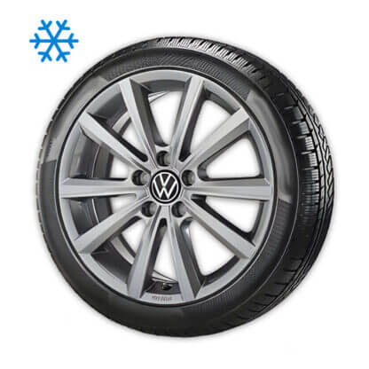 Volkswagen original Winterkomplettrad „Merano“ Adamantium Dark mit Dunlop SP Wintersport 3D 215/60 R17 104/102H Reifen Laufrichtung Links.