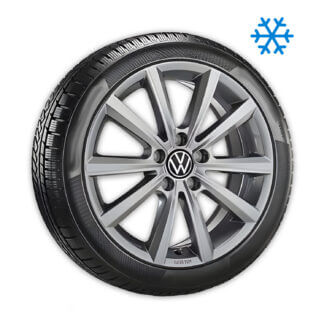 Volkswagen original Winterkomplettrad „Merano“ Adamantium Dark mit Dunlop SP Wintersport 3D 215/60 R17 104/102H Reifen Laufrichtung Rechts.